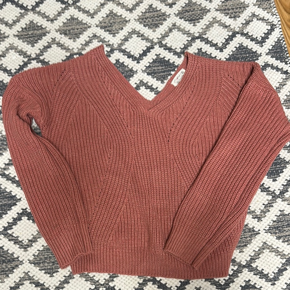 Poof! Brown V-Neck Ribbed cropped Sweater